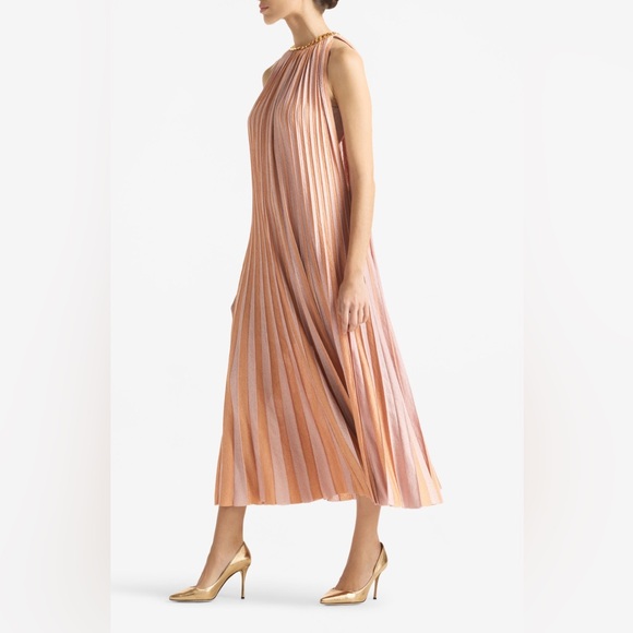 St John New Sparkle Sunburst Pleated Halter Chain Neck Gown Size XL $2,995.00 - Picture 3 of 16